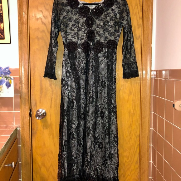 Vintage Blk Lace OOAK Handmade Formal Silver Dress - Picture 9 of 16